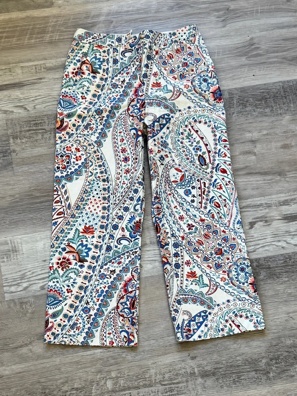 Sézane Martin Crop Paisley Cotton Linen Cropped Trousers Size 42 NWT